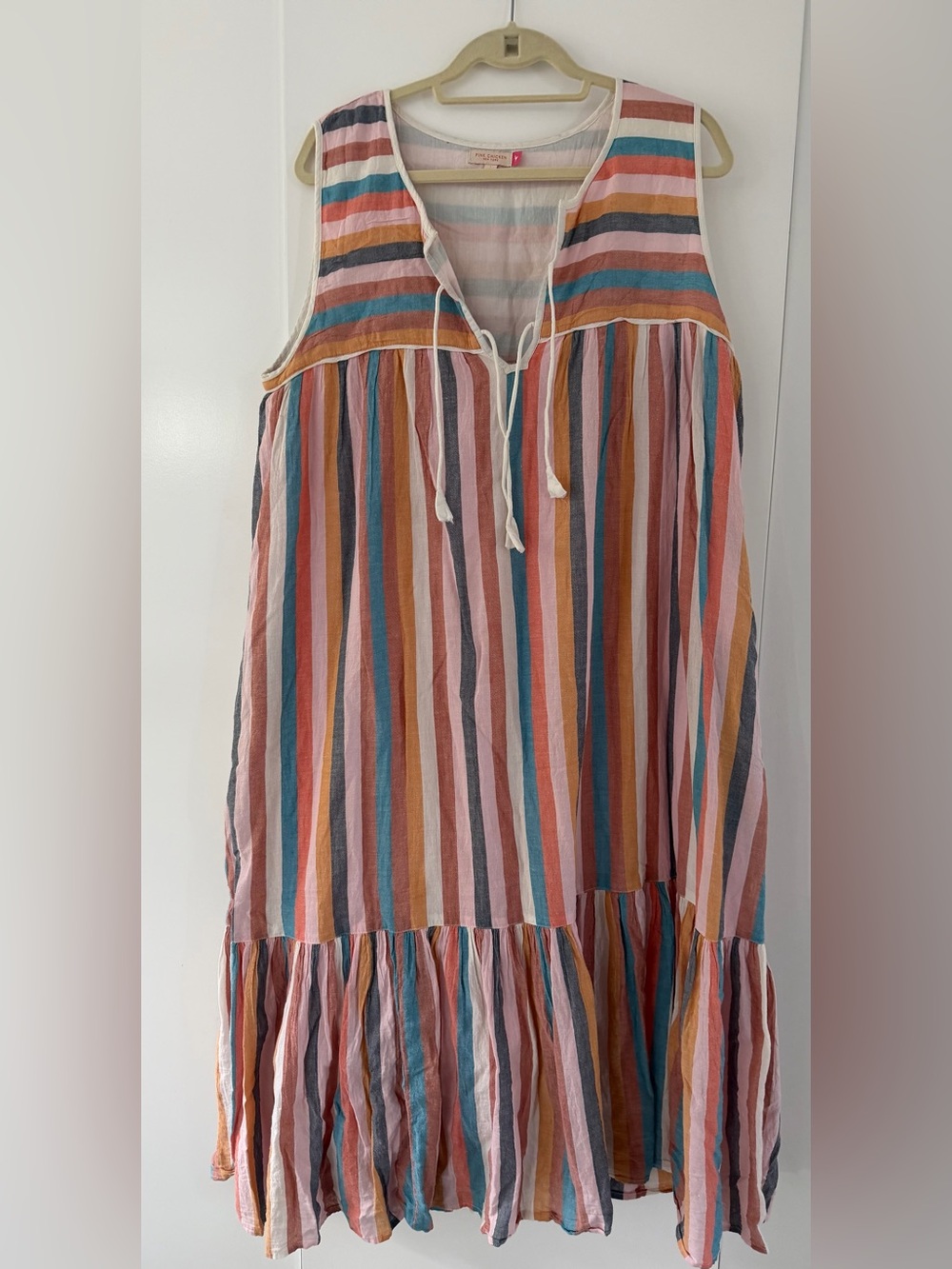 Pink Chicken Striped Multi-Color Tiered Summer Dress